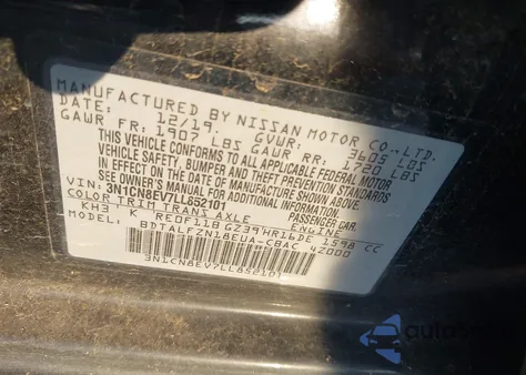 2020 Nissan Versa Sv Xtronic Cvt from USA, damaged, VIN 3N1CN8EV7LL852101